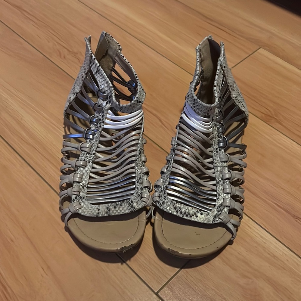 Snake skin back zip up sandals